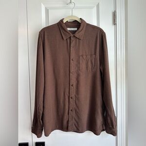 Outerknown Men’s Flannel One-Pocket Button Down Cotton Shirt Brown Size M